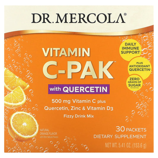 Dr. Mercola, Vitamin C-PAK with Quercetin, Natural Orange, 500 mg, 30 Packets, 0.18 oz (5.12 g) Each