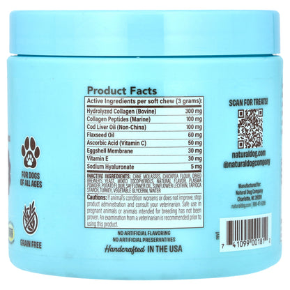 Natural Dog Company, Bioavailable Collagen, For Dogs, All Ages, 90 Soft Chewable Bites, 9.5 oz (270 g)