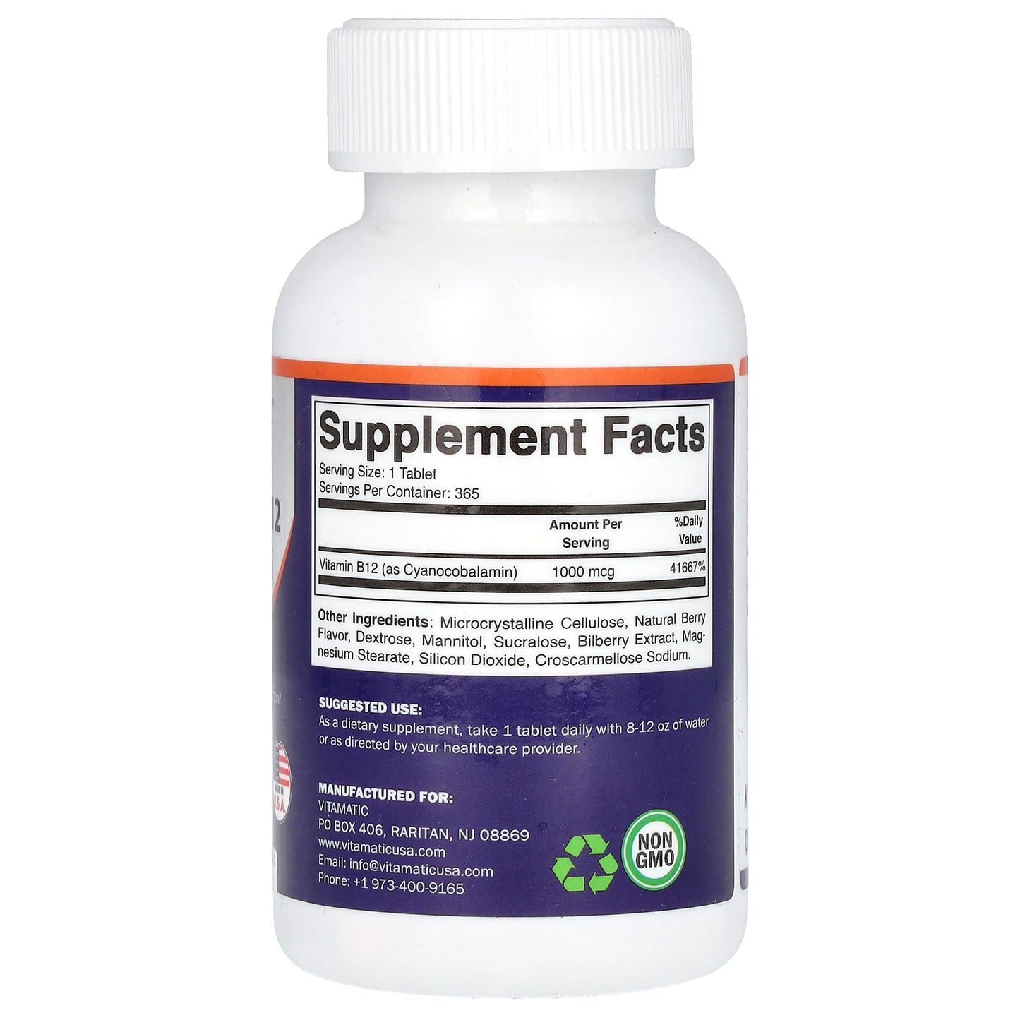 Vitamatic, Vitamin B12, Berry, 1,000 mcg, 365 Fast Dissolve Tablets