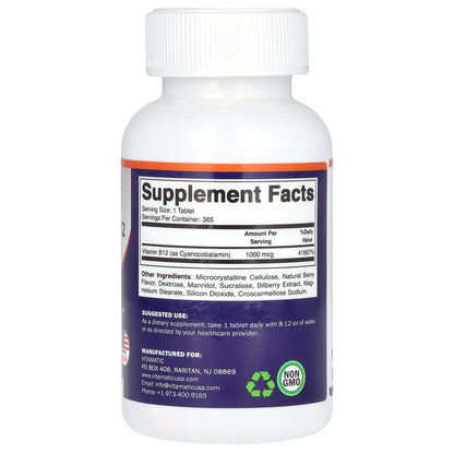 Vitamatic, Vitamin B12, Berry, 1,000 mcg, 365 Fast Dissolve Tablets