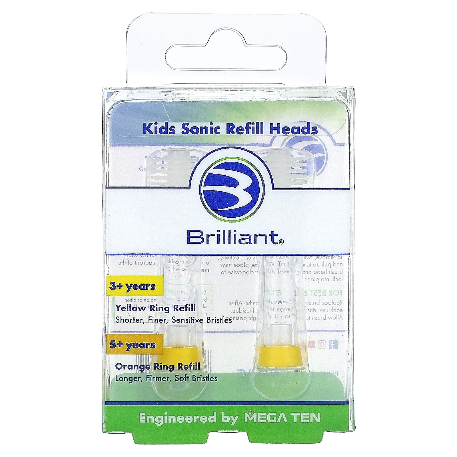 Baby Buddy, Brilliant, Kids Sonic Refill Heads, 3+ Years, Yellow, 2 Refill Heads