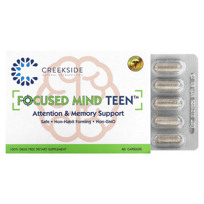 Creekside Natural Therapeutics, Focused Mind Teen, Attention & Memory Support, 60 Capsules