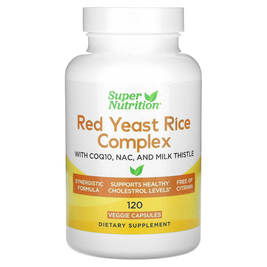 Super Nutrition, Red Yeast Rice Complex with Organic Red Yeast Rice, N-Acetyl Cysteine, Coenzyme Q10, and Milk Thistle Extract, 120 Veggie Capsules