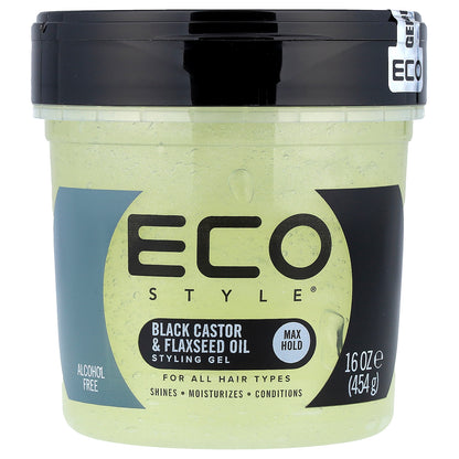 Eco Style, Styling Gel, Max Hold, All Hair Types, Black Castor & Flaxseed Oil, 16 oz (454 g)