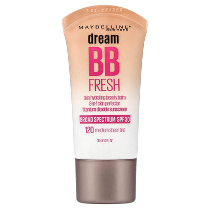 Maybelline, Dream BB Fresh, Skin Hydrating Beauty Balm, SPF 30, 120 Medium Sheet Tint, 1 fl oz (30 ml)