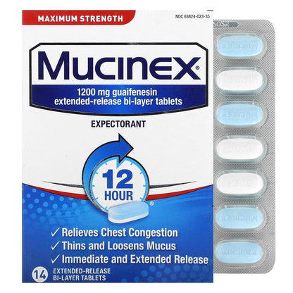 Mucinex, 12 Hour Chest Congestion, Maximum Strength, 1,200 mg, 14 Extended-Release Bi-Layer Tablets
