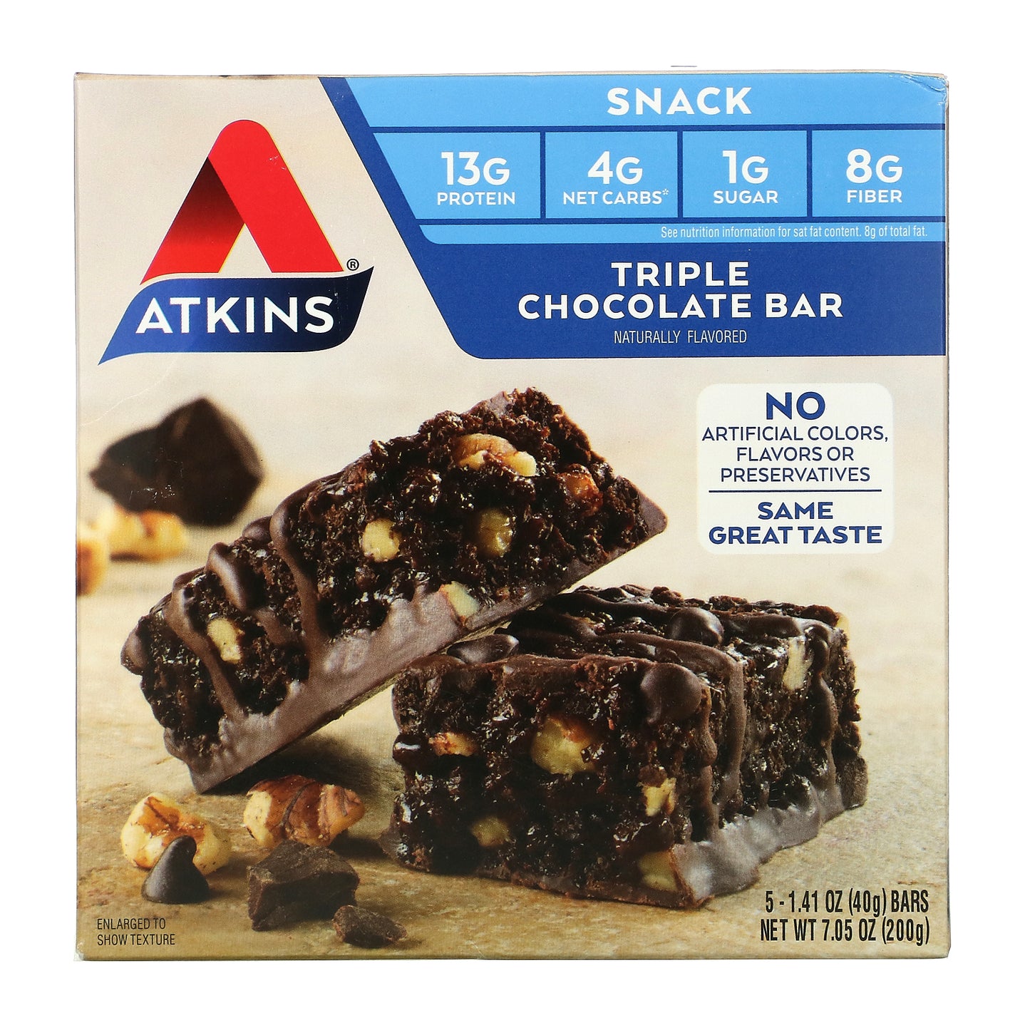 Atkins, Snack, Triple Chocolate Bar, 5 Bars, 1.41 oz (40 g) Each