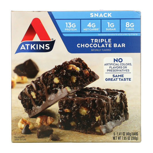 Atkins, Snack, Triple Chocolate Bar, 5 Bars, 1.41 oz (40 g) Each