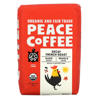 Peace Coffee, Organic French Roast, Whole Bean, Dark Roast, Decaf, 12 oz (340 g)