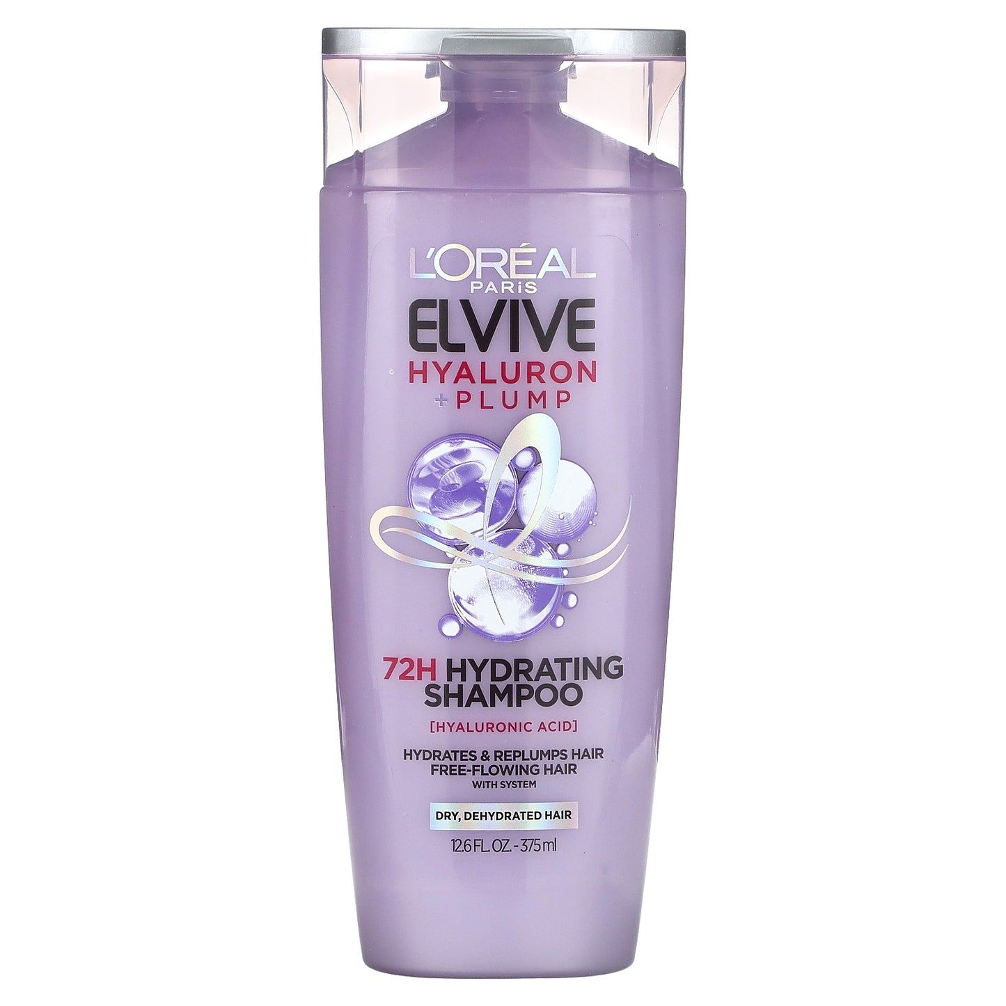 L'Oréal, Elvive, Hyaluron + Plump, 72H Hydrating Shampoo, Dry, Dehydrated Hair, 12.6 fl oz (375 ml)