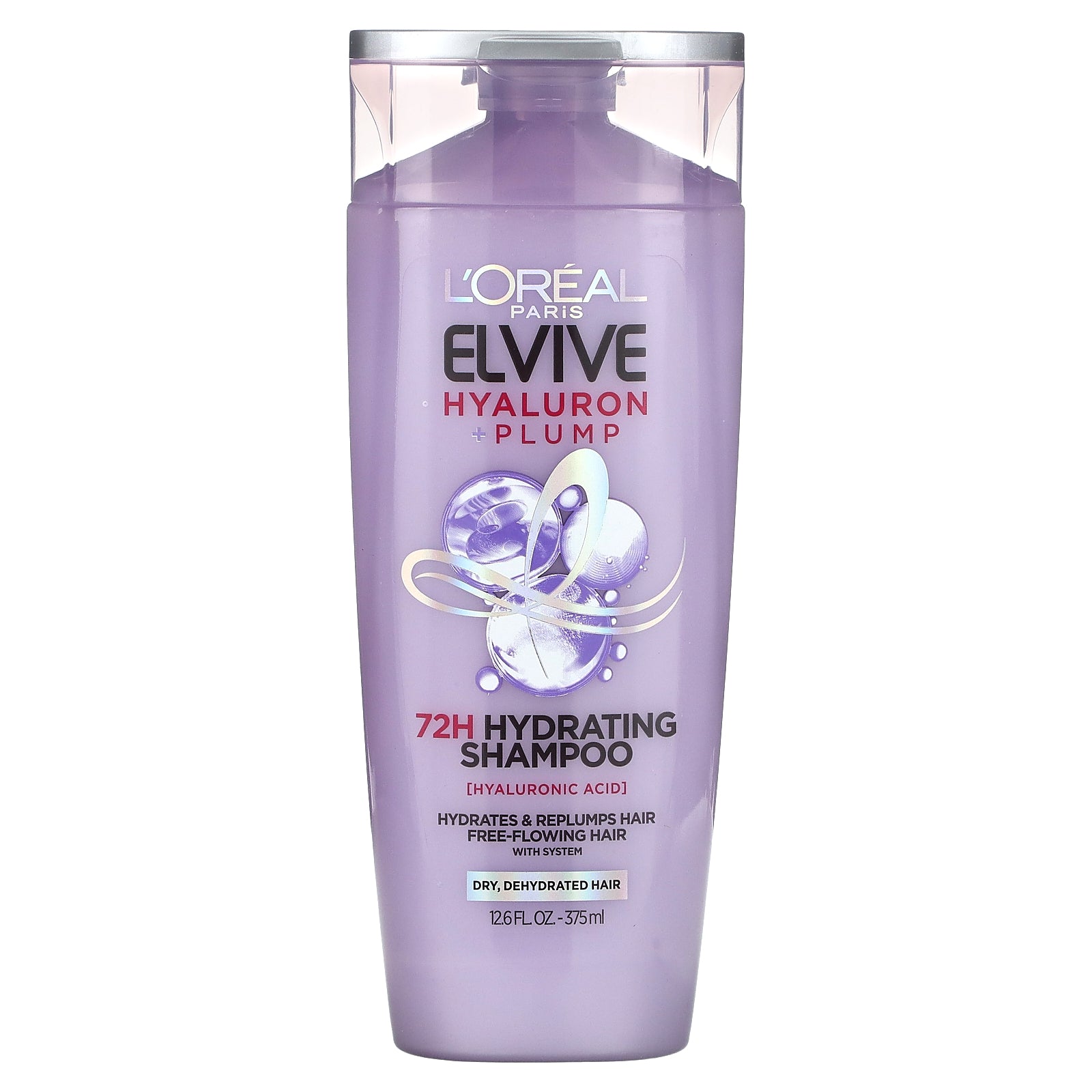 L'Oréal, Elvive, Hyaluron + Plump, 72H Hydrating Shampoo, Dry, Dehydrated Hair, 12.6 fl oz (375 ml)