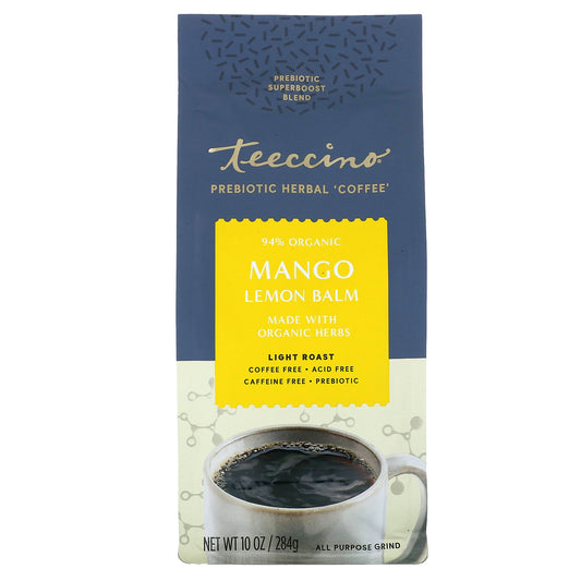 Teeccino, Prebiotic Herbal Coffee, Mango Lemon Balm, Light Roast, Caffeine Free, 10 oz (284 g)