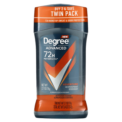 Degree, Advanced 72 Hour MotionSense, Antiperspirant Deodorant, Adventure, 2 Pack, 2.7 oz (76 g) Each