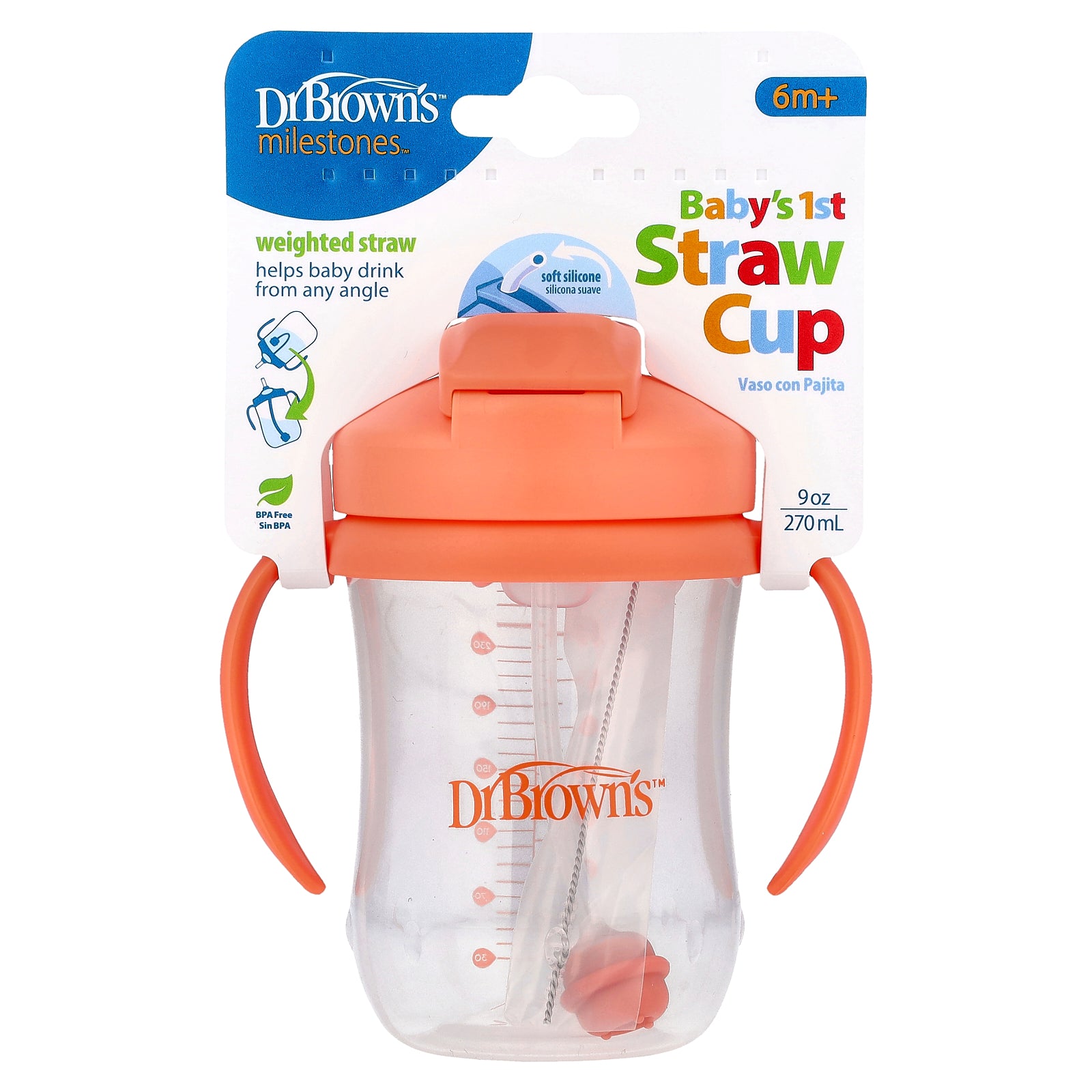 Dr. Brown's, Baby's 1st Straw Cup, 6 Months +, Coral,  , 9 oz (270 ml)