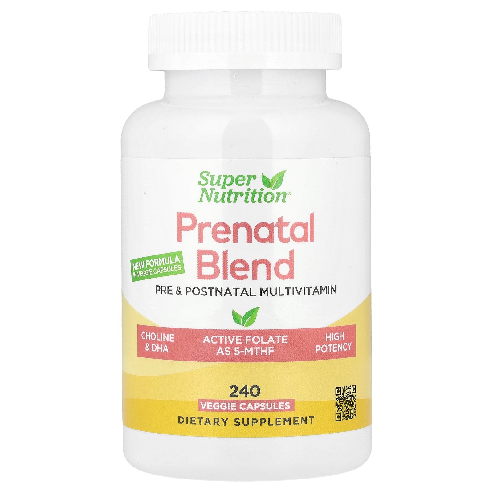 Super Nutrition, Prenatal Multivitamin with Super Greens, Spice Complex, Vitamin C, Choline and Folate, 240 Veggie Capsules