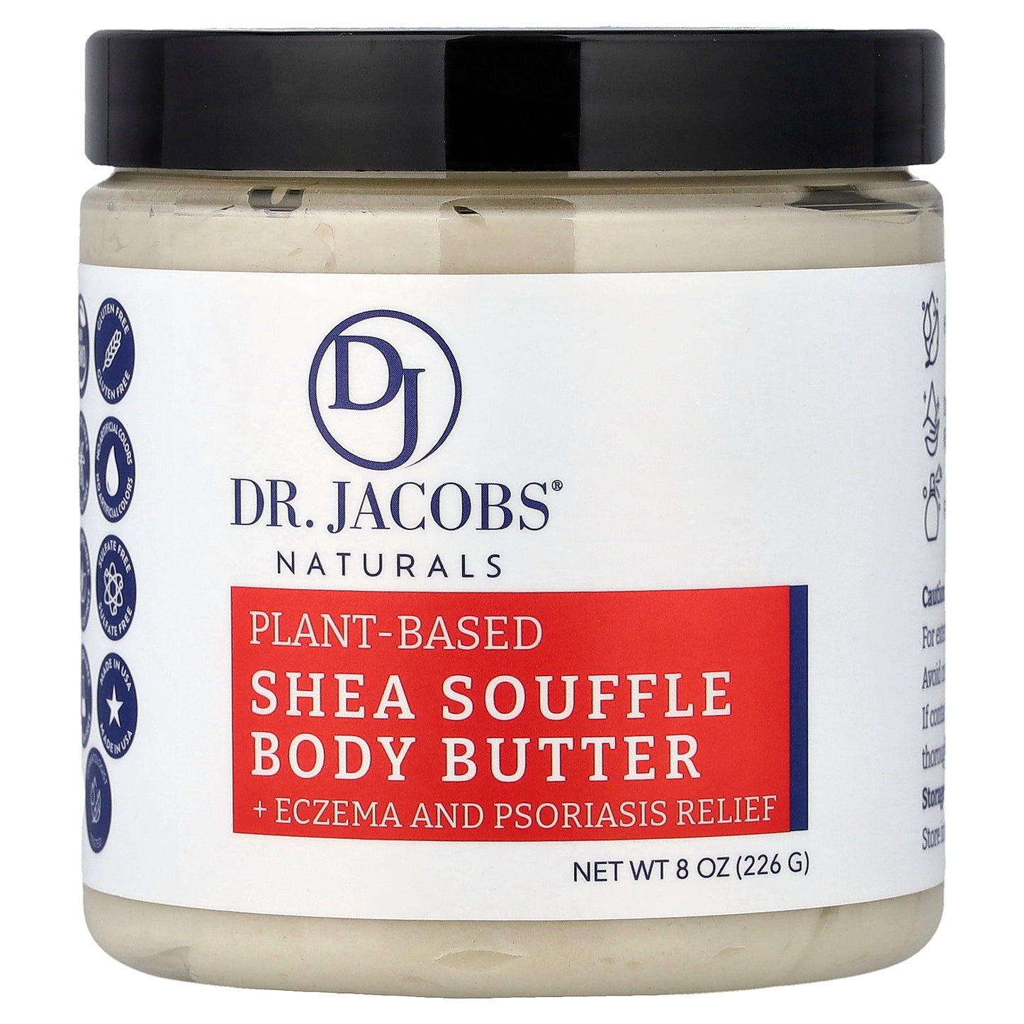 Dr. Jacobs Naturals, Plant-Based Shea Souffle Body Butter, Fragrance Free, 8 oz (226 g)