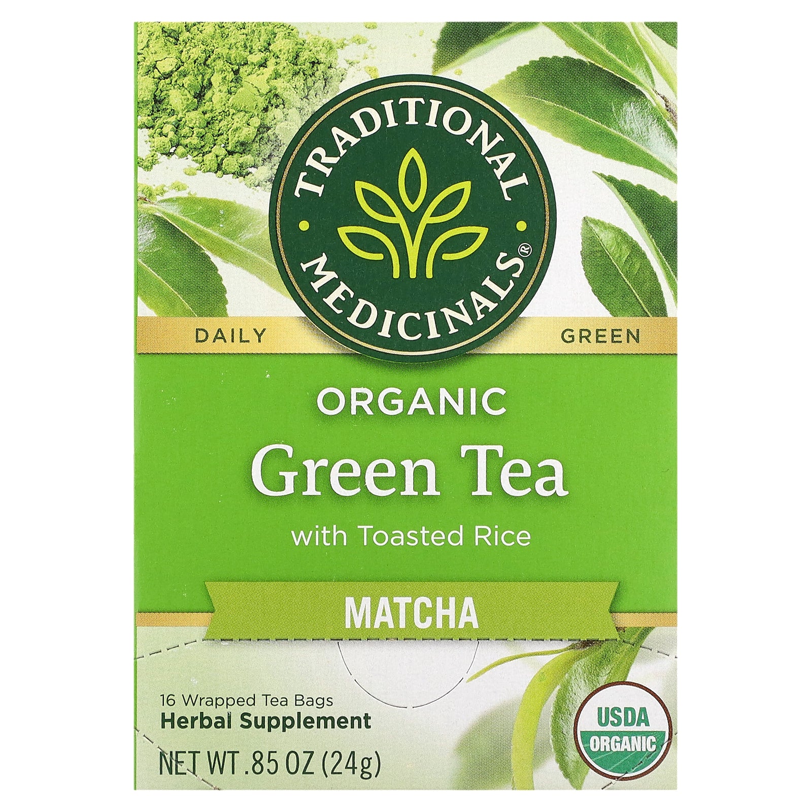 Traditional Medicinals, Organic Green Tea with Toasted Rice, Matcha, 16 Wrapped Tea Bags, 0.85 oz (24 g)