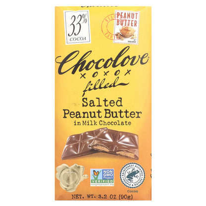 Chocolove, Filled Salted Peanut Butter in Milk Chocolate, 33% Cocoa, 3.2 oz  (90 g )