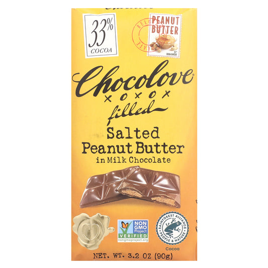 Chocolove, Filled Salted Peanut Butter in Milk Chocolate, 33% Cocoa, 3.2 oz  (90 g )