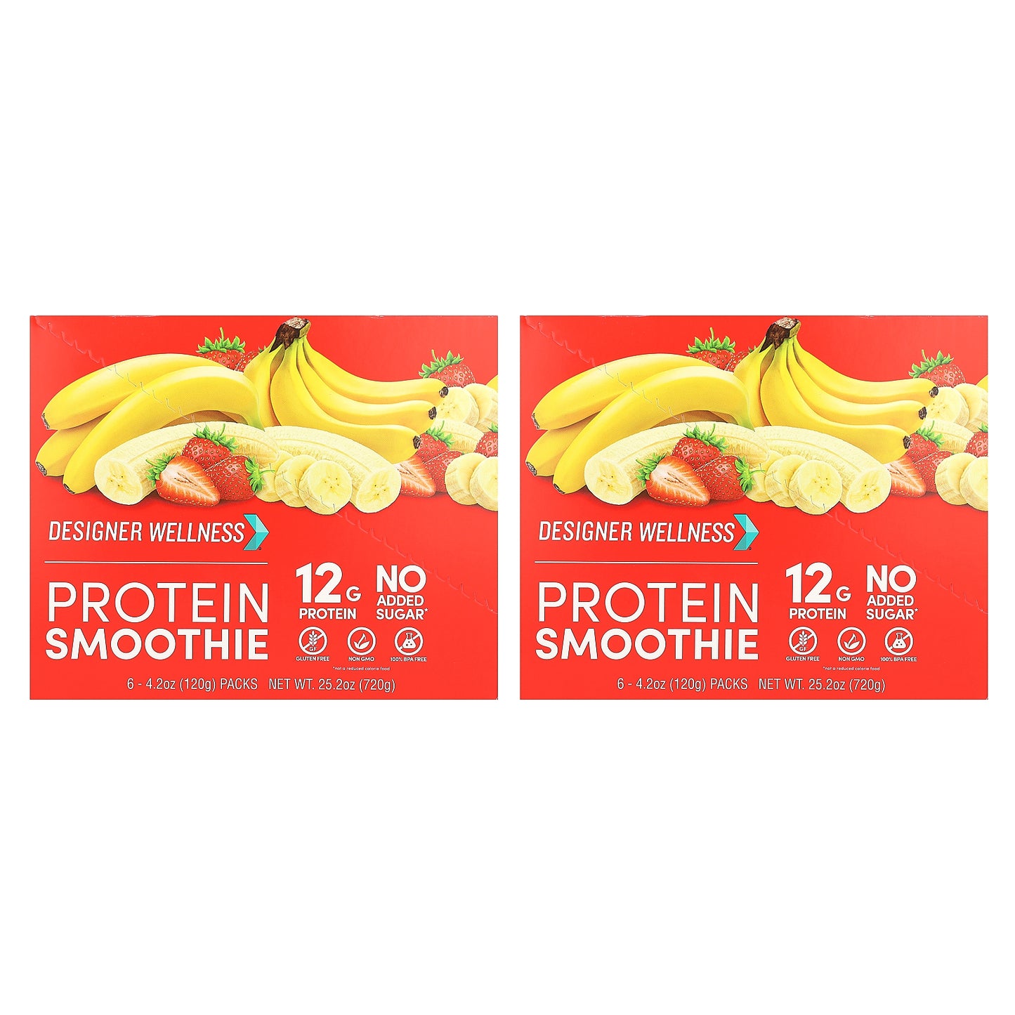 Designer Wellness, Protein Smoothie, Strawberry Banana, 12 Packs, 4.2 oz (120 g) Each