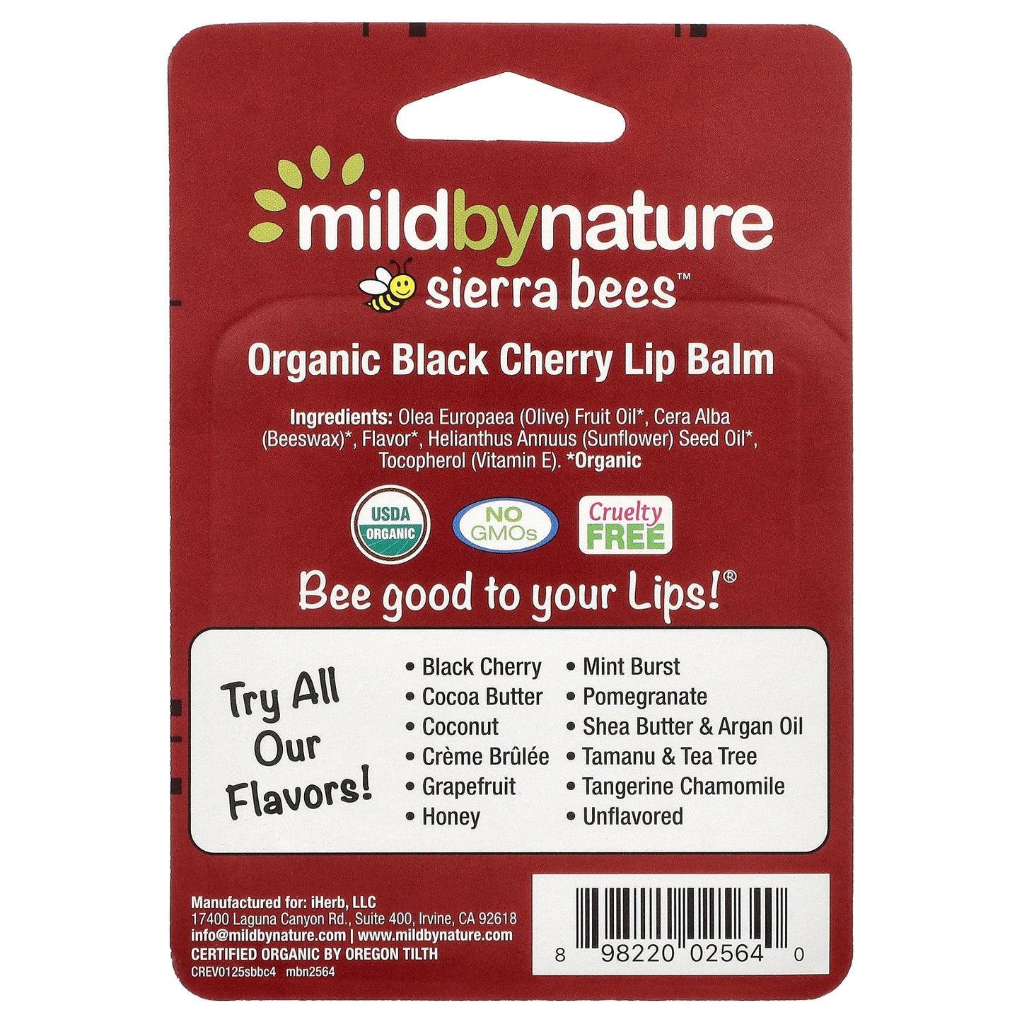 Mild By Nature, Sierra Bees™, Organic Lip Balms, Black Cherry, 4 Pack, 0.15 oz (4.25 g) Each