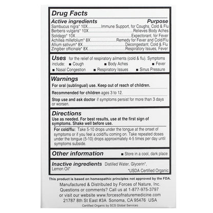 Forces of Nature, Organic Plant Medicine, Cold & Flu, For Kids Ages 3-12, Lemon, 0.34 fl oz (10 ml)