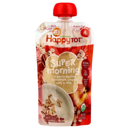 Happy Family Organics, Happy Tot®, Super Morning, For 2+ Years, Organic Apples, Cinnamon, Yogurt, Oats & Chia, 4 oz (113 g)
