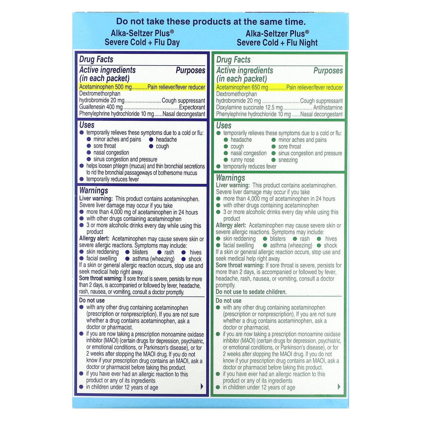 Alka-Seltzer Plus, Severe Cold & Flu, Day & Night, Honey Lemon Zest, 12 Packets