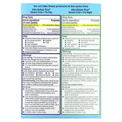 Alka-Seltzer Plus, Severe Cold & Flu, Day & Night, Honey Lemon Zest, 12 Packets