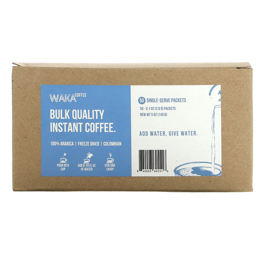 Waka Coffee, 100% Arabica Instant Coffee, Colombian, Medium Roast, 50 Single-Serve Packets, 0.1 oz (2.8 g) Each