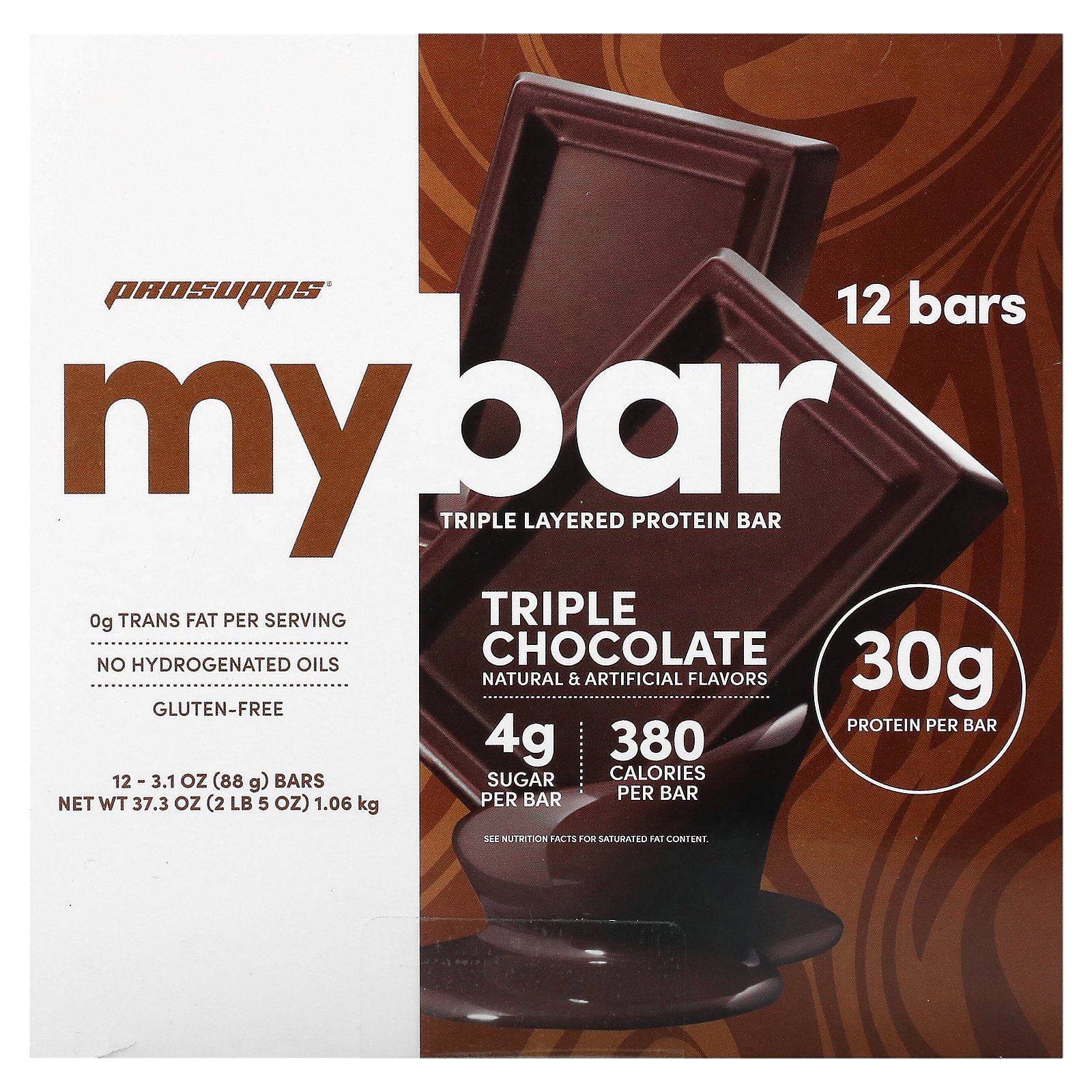 My Bar, Prosupps, Triple Layered Protein Bar, Triple Chocolate, 12 Bars, 3.1 oz (88 g) Each