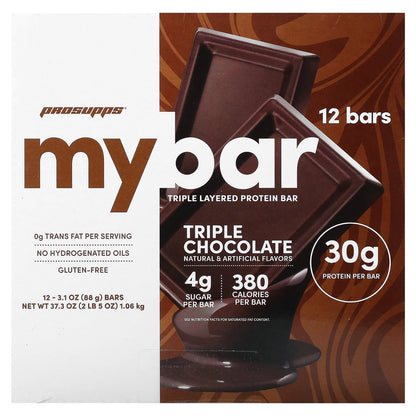 My Bar, Prosupps, Triple Layered Protein Bar, Triple Chocolate, 12 Bars, 3.1 oz (88 g) Each