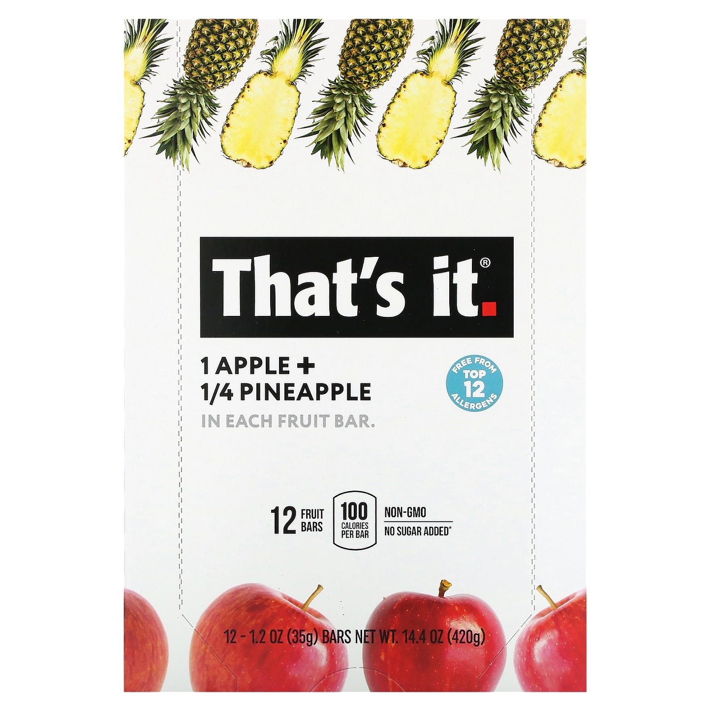 That's It, Fruit Bar, Apple + Pineapple, 12 Bars, 1.2 oz (35 g) Each