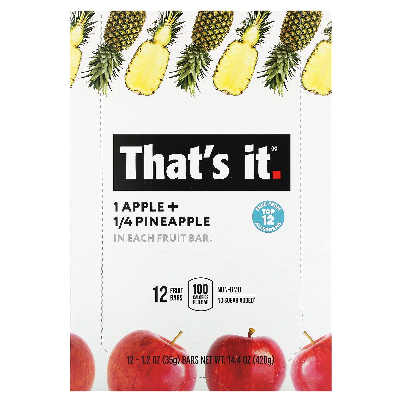 That's It, Fruit Bar, Apple + Pineapple, 12 Bars, 1.2 oz (35 g) Each