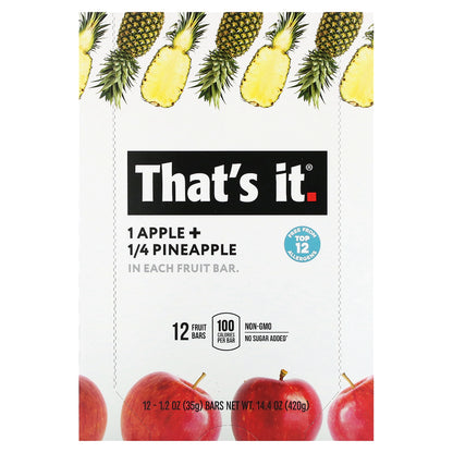 That's It, Fruit Bar, Apple + Pineapple, 12 Bars, 1.2 oz (35 g) Each