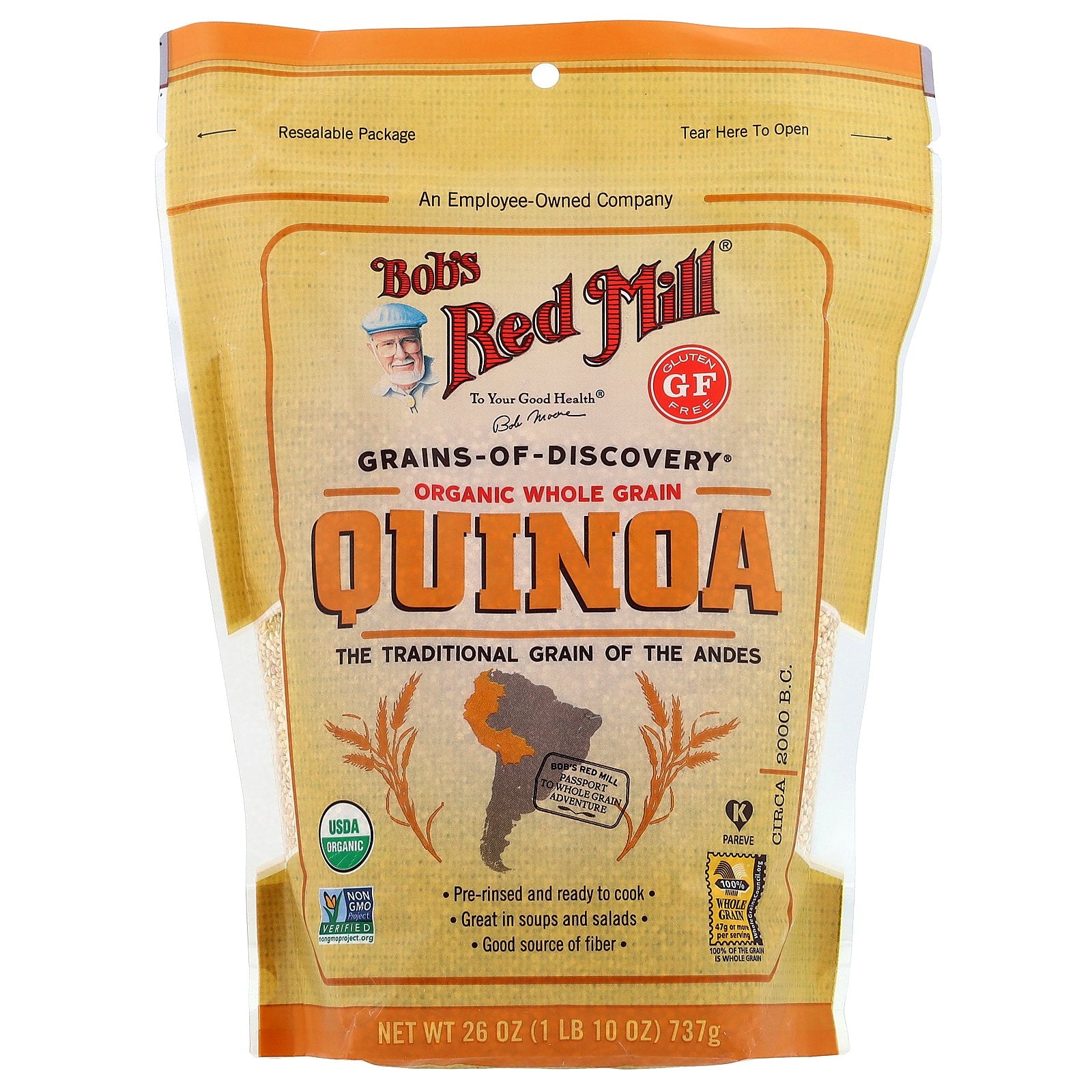 Bob's Red Mill, Organic Whole Grain Quinoa, Gluten Free, 26 oz (737 g)