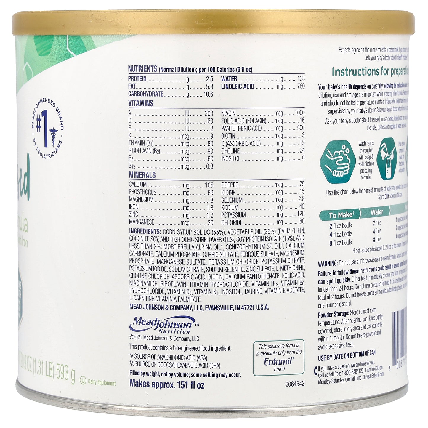 Enfamil, ProSobee®, Simply Plant-Based, Infant Formula, Soy-Based Powder With Iron, 0-12 Months, 20.9 oz (593 g)