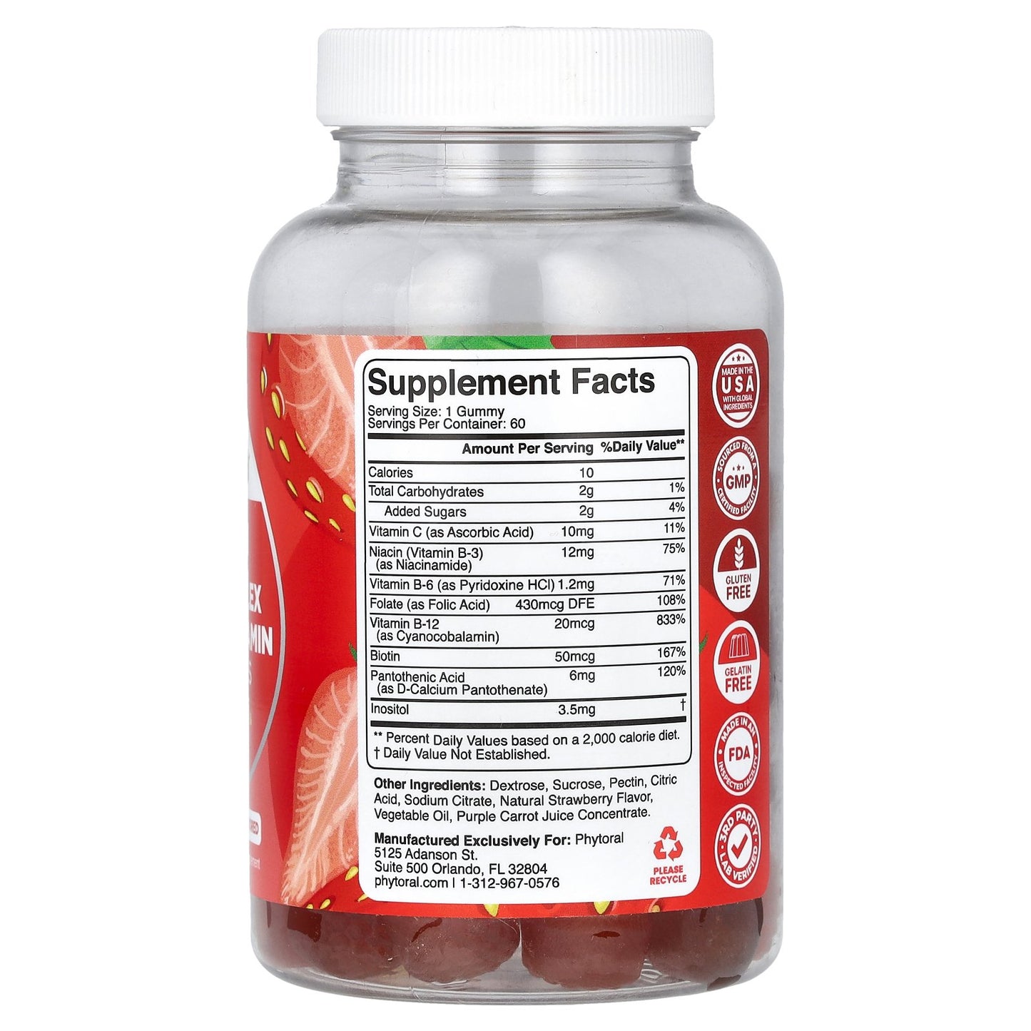 Phytoral, B-Complex Multivitamin Gummies, Strawberry , 60 Gummies