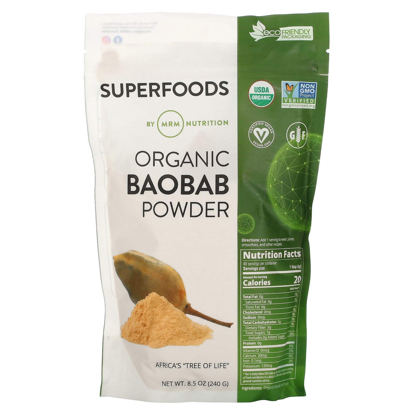 MRM Nutrition, Organic Baobab Powder, 8.5 oz (240 g)