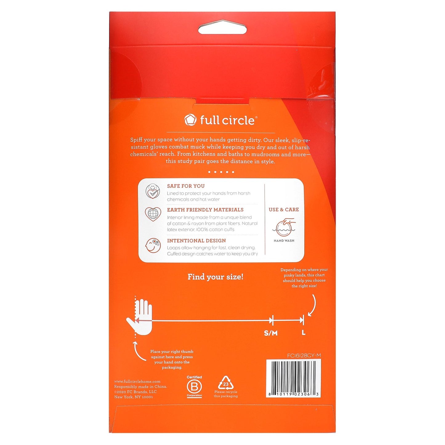 Full Circle, Splash Patrol, Natural Latex Cleaning Gloves, Size S/M, Grey, 1 Pair