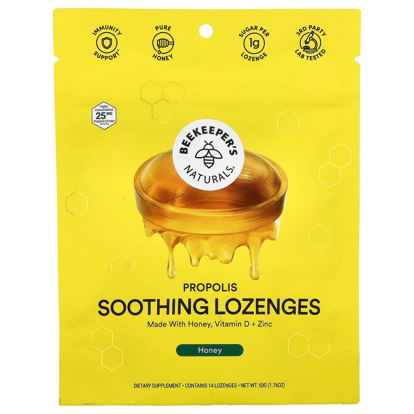 Beekeeper's Naturals, Propolis Soothing Lozenges, Honey, 14 Lozenges, 1.76 oz (50 g)