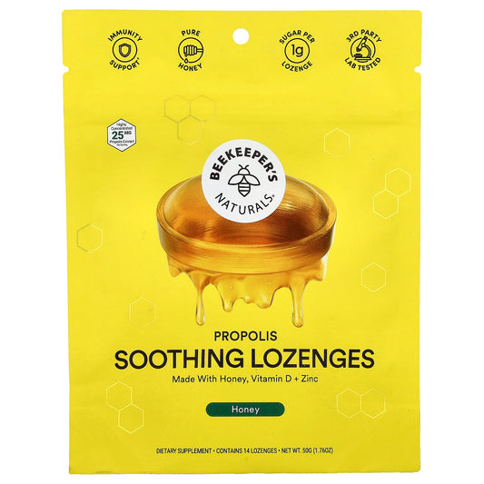Beekeeper's Naturals, Propolis Soothing Lozenges, Honey, 14 Lozenges, 1.76 oz (50 g)