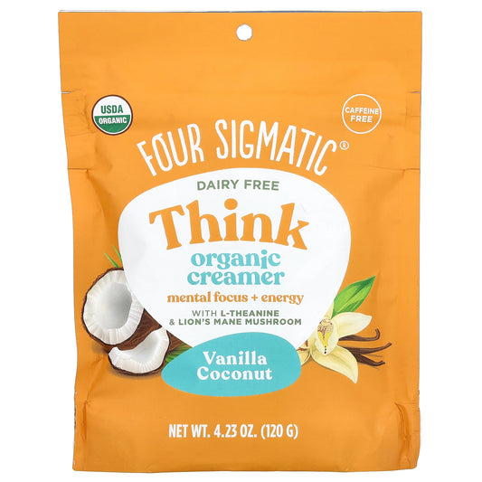 Four Sigmatic, Think Organic Creamer, Dairy Free, Vanilla Coconut, 4.23 oz (120 g)