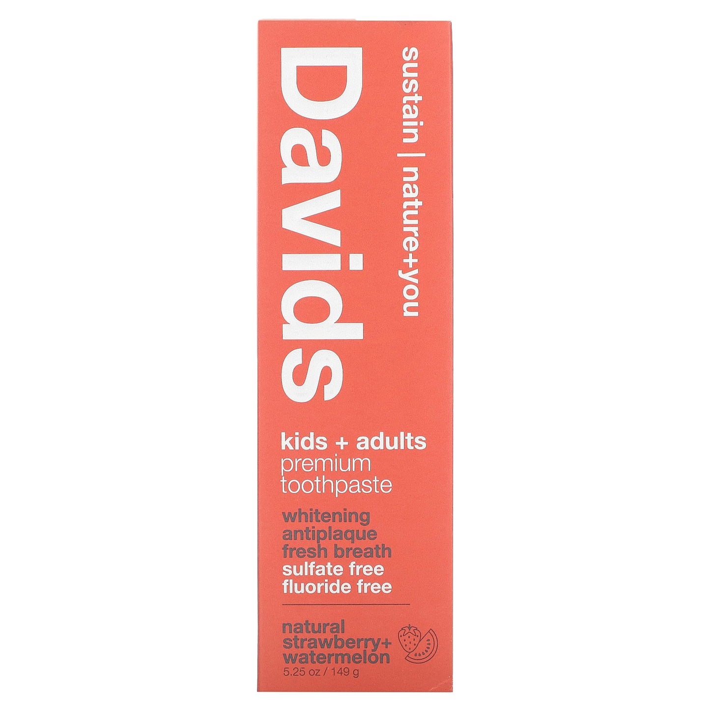 Davids, Premium Toothpaste, Kids + Adults, Natural Strawberry + Watermelon, 5.25 oz (149 g)