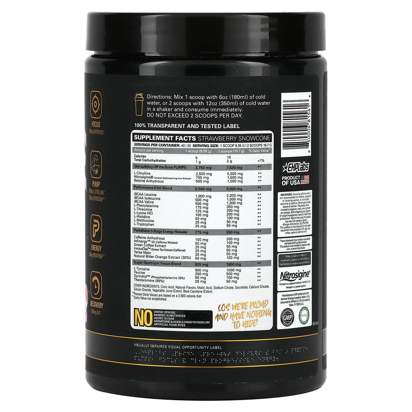 EHPlabs, Pride, King of Pre Workouts, Strawberry Snowcone , 13.2 oz (374 g)