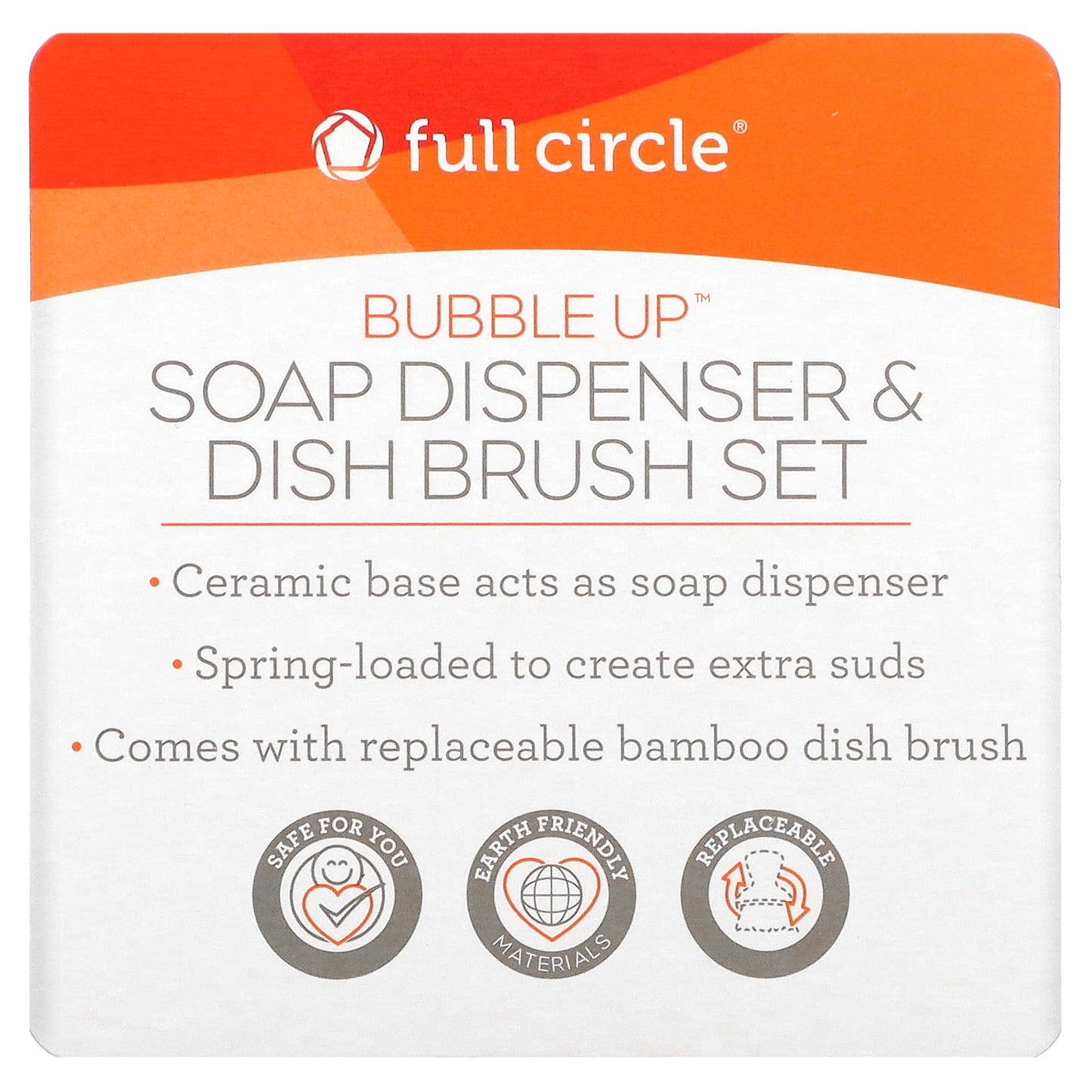 Full Circle, Bubble Up, Soap Dispenser & Dish Brush Set, White, 1 Set