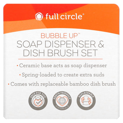 Full Circle, Bubble Up, Soap Dispenser & Dish Brush Set, White, 1 Set