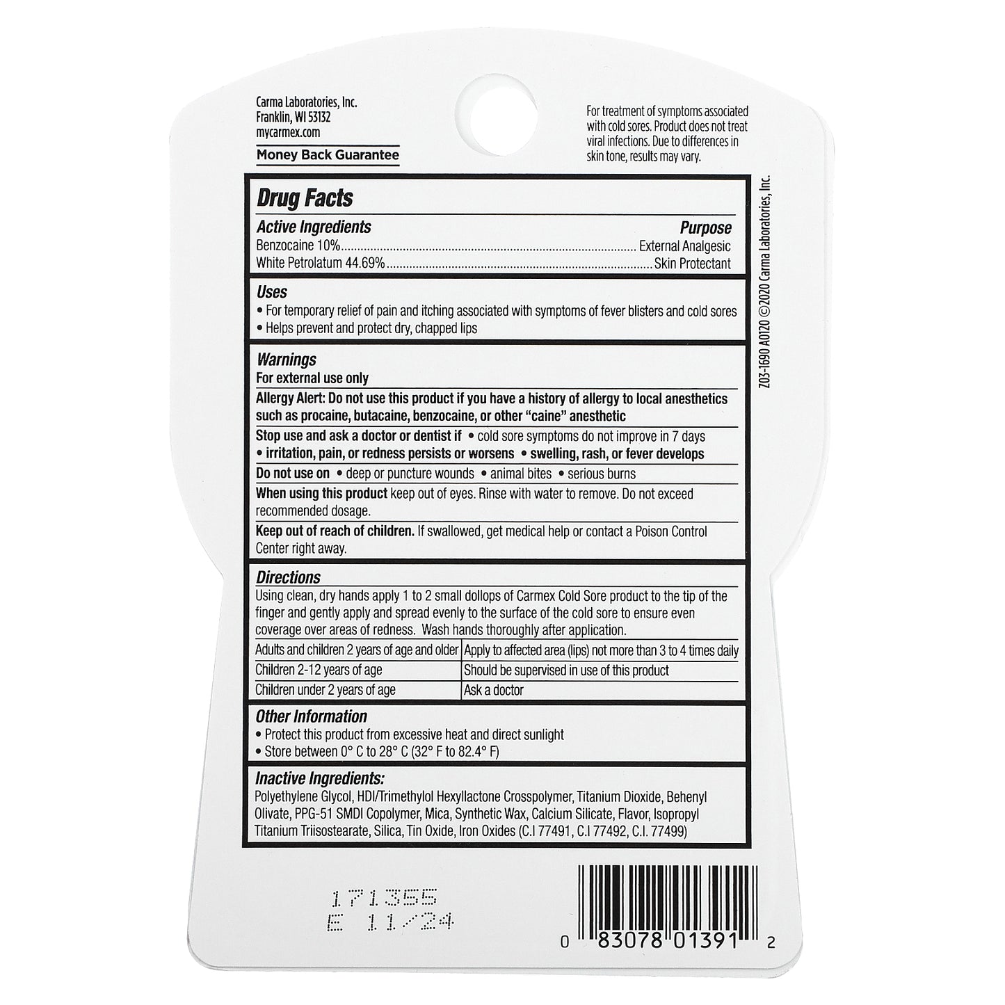 Carmex, Multi-Symptom, 3 In 1 Cold Sore Treatment, 0.07 oz (2 g)