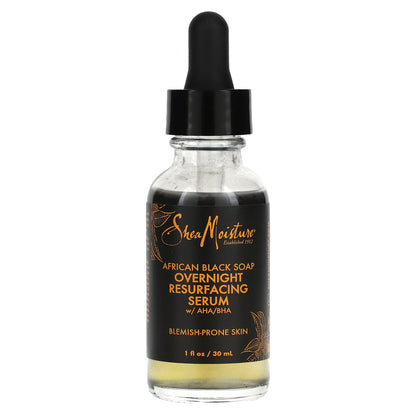 SheaMoisture, African Black Soap, Overnight Resurfacing Serum With AHA/BHA, 1 fl oz (30 ml)