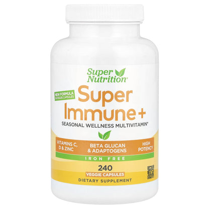 Super Nutrition, Super Immune+ Multivitamin, Iron Free, 240 Veggie Capsules